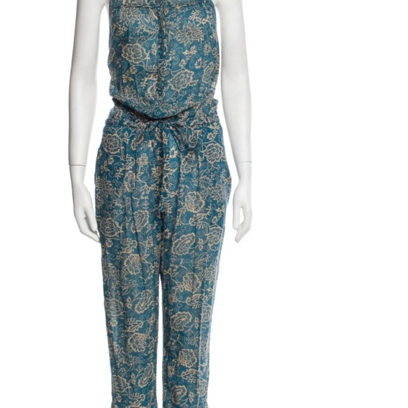 Isabel Marant Etoile Jumpsuit XS( 34) Blue/Tan Floral All Over Print Boho Chic - Picture 2 of 15